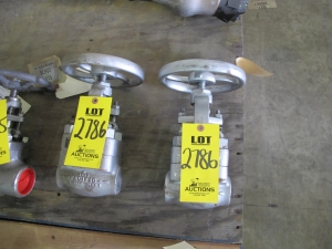 LOT (2) VALVES, GLOBE TYPE, 2" SIZE, 1500 LB, 2580 LB/650 DEGREE F RATING, 316 SS MATERIAL, BUTT WELD CONNECTIONS, SA182 SPECIFICATION, SCREWED YOKE, Y-BODY STYLE, (SEE BELOW) TRIM, PACKING SOFTGOODS. HARD FACED SEAT AND DISC, CARBON STL A105 YOKE, INCONEL DIAPHRAGM TRIM. SCH 160 CONSTRUCTION. PART # SC-D-9909-BW16-(2) (W-51) LOADING & HANDLING FEE $15-